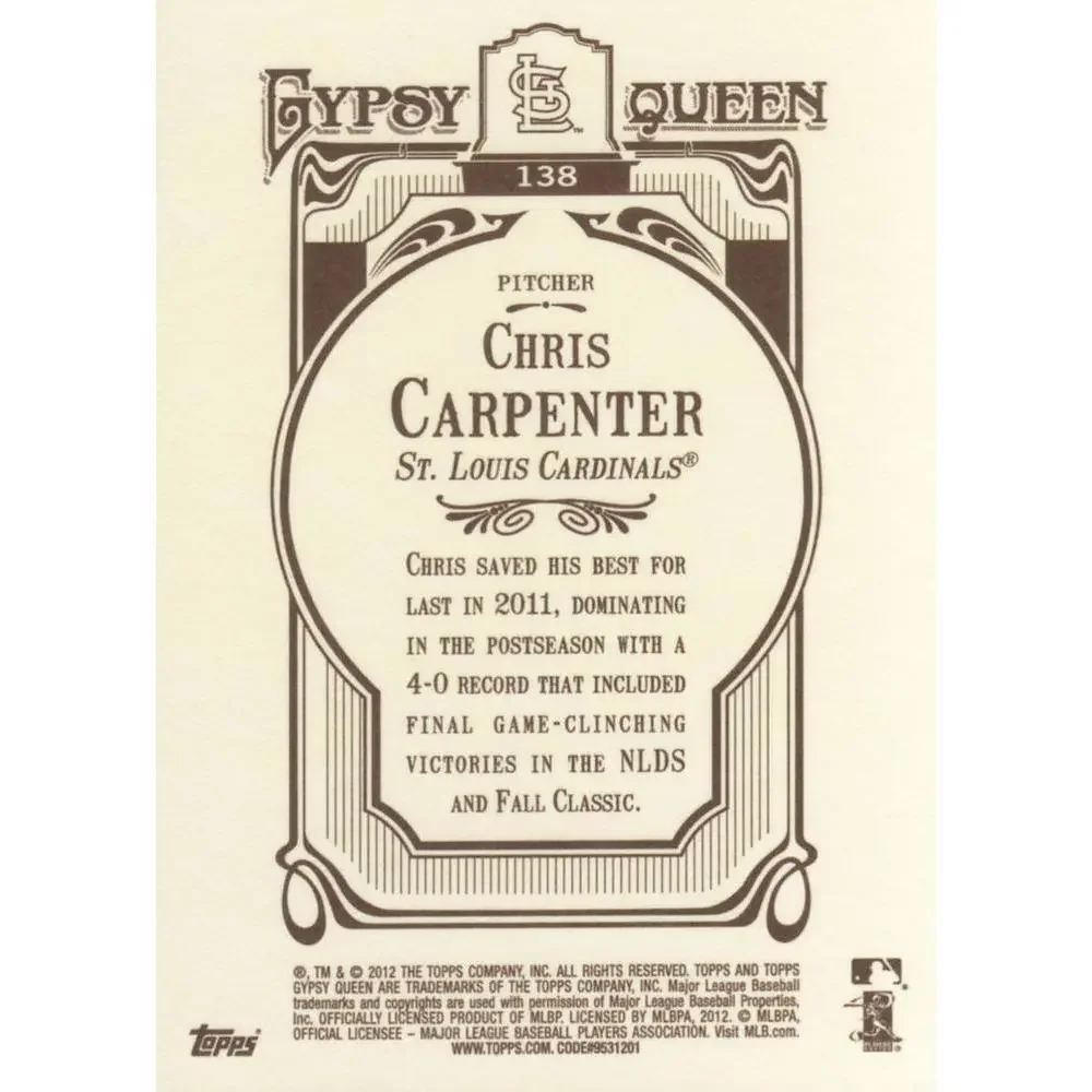 2012 Topps Gypsy Queen Chris Carpenter # 138 St. Louis Cardinals